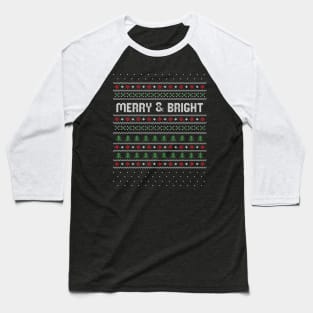 Merry and Bright Ugly Christmas Sweater Graphic Baseball T-Shirt